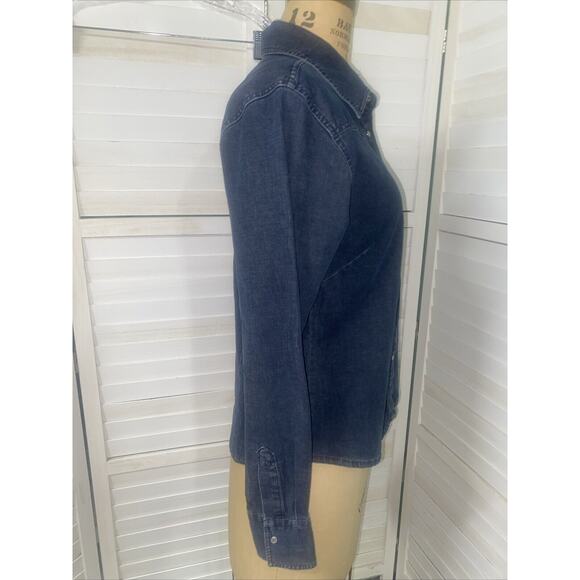 Black Faded Fersten Worldwide Ladies Denim Jacket Stretch Pearl Snaps Sz Large - Picture 2 of 8